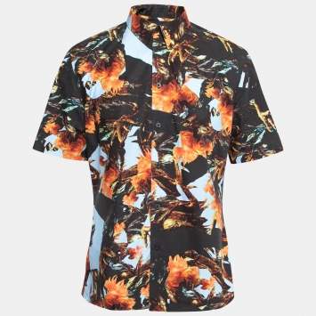 Pre Owned Givenchy Light Blue Cockfight Print Cotton Short Sleeve Shirt XXL