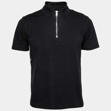 Pre Owned Givenchy Black Cotton Pique Zip Detail Short Sleeve Polo T-Shirt S