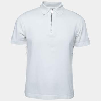 Pre Owned Givenchy White Cotton Pique Zip Detail Short Sleeve Polo T-Shirt S