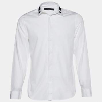Pre Owned Givenchy White Star Embroidered Cotton Button Front Shirt M