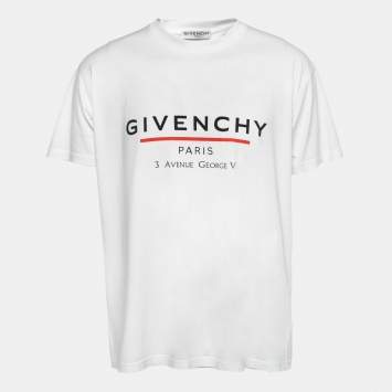 Pre Owned Givenchy White Logo Print Cotton Oversized T-Shirt S