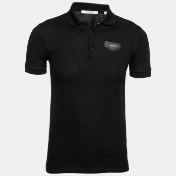Pre Owned Givenchy Black Cotton Pique Logo Appliqued Short Sleeve Polo T-Shirt XS