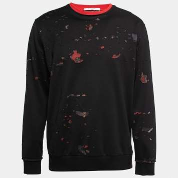 Pre Owned Givenchy Black Distressed Cotton Crewneck Sweatshirt XS