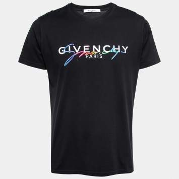 Pre Owned Givenchy Black Logo Embroidered Cotton T-Shirt XS