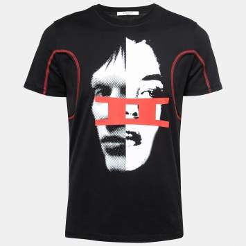 Pre Owned Givenchy Black Cotton Gemini Faces Print T-Shirt S