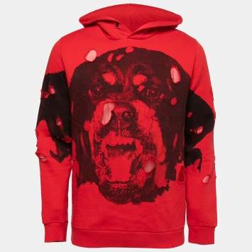 Pre Owned Givenchy Red Cotton Rottweiler Printed Hoodie S