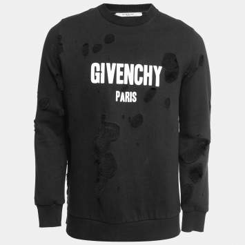 Pre Owned Givenchy Black Destroyed Effect Cotton Sweatshirt XS