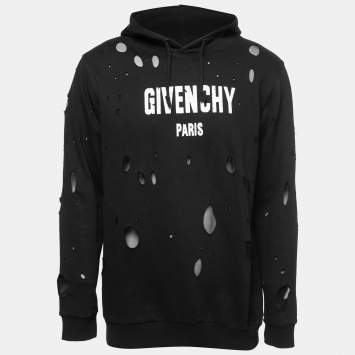 مملوكة مسبقًا Givenchy Black Distressed Cotton Logo Printed Sweatshirt XL