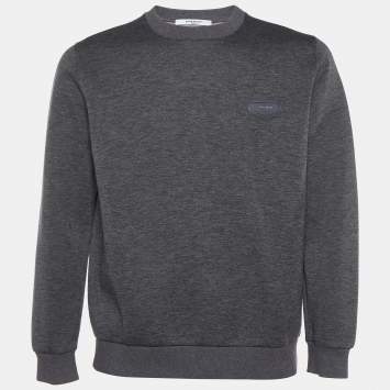 Pre Owned Givenchy Grey Neoprene Logo Plaque Detail Crewneck Sweatshirt S