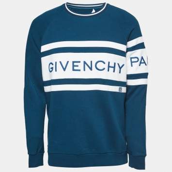 Pre Owned Givenchy Teal Blue Cotton Logo Embroidered Sweatshirt M