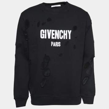 Pre Owned Givenchy Black Distressed Cotton Logo Print Sweatshirt M