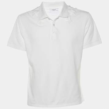 Pre Owned Givenchy White Star Applique Cotton Pique Polo T-Shirt XL
