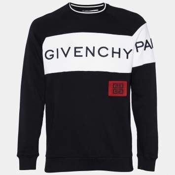 Pre Owned Givenchy Black Logo Embroidered Cotton Knit Sweatshirt XL