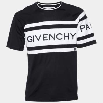 Pre Owned Givenchy Black Contrast Logo Embroidered Cotton Knit Crewneck T-Shirt S