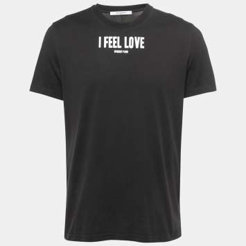 Pre Owned Givenchy Black "I Feel Love" Printed Cotton Crew Neck Short Sleeve T-Shirt L