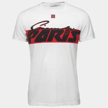 Pre Owned Givenchy White Printed Cotton Half Sleeve Crew Neck T-Shirt S