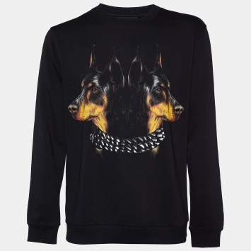Pre Owned Givenchy Black Double Doberman Printed Cotton Knit Sweatshirt XL