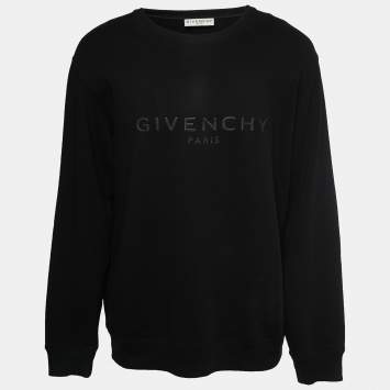 Pre Owned Givenchy Black Cotton Knit Tonal 3D Logo Detail Sweatshirt L