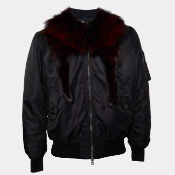 Pre Owned Givenchy Black Synthetic Fox Fur Collar Detail Jacket M