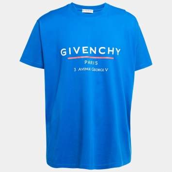 Pre Owned Givenchy Blue Cotton Logo Print T-Shirt M
