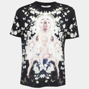 Pre Owned Givenchy Black Cotton Baby's Breath Madonna Printed T-Shirt S