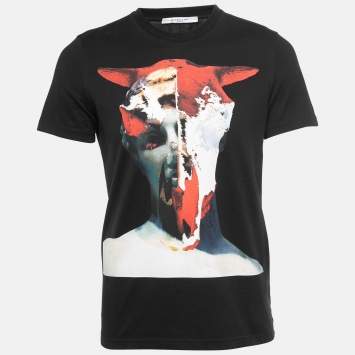 Pre Owned Givenchy Black Bull Statue Print Cotton Crew Neck T-Shirt S