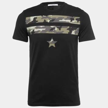 Pre Owned Givenchy Black Cotton Patch Detail Crew Neck Half Sleeve T-Shirt S
