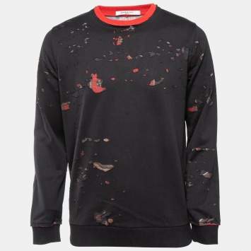 Pre Owned Givenchy Black Ripped Cotton Crew Neck Sweatshirt XS 