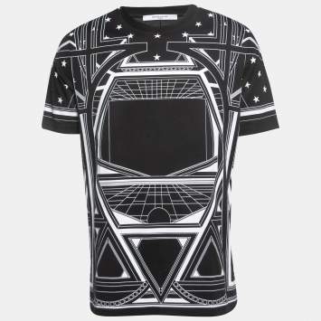Pre Owned Givenchy Black Geometric Print Cotton Crew Neck Half Sleeve T-Shirt S