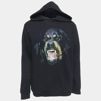 Pre Owned Givenchy Black Rottweiler Print Cotton Hooded Sweatshirt L