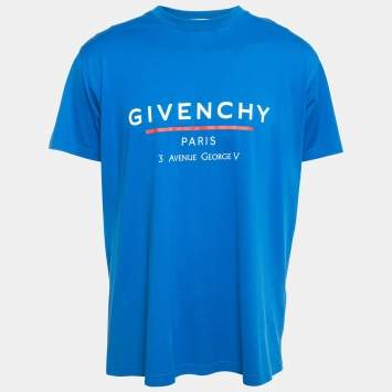 Pre Owned Givenchy Blue Logo Print Cotton Crew Neck Oversized T-Shirt S