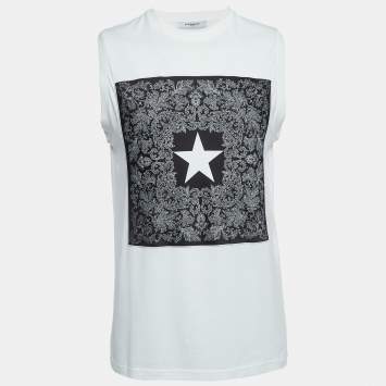 Pre Owned Givenchy White Cotton Print Patch Detail Tank Top M