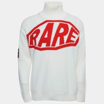 Pre Owned Givenchy Off-White Rare Jacquard Wool Blend Roll Neck Jumper M