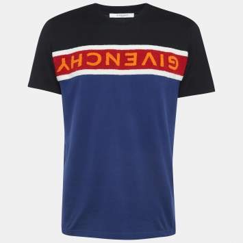 Pre Owned Givenchy Multicolor Up-side Logo Embroidered Cotton Half Sleeve T-Shirt L