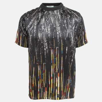Pre Owned Givenchy Black Sequin Print Silk Satin T-Shirt XS