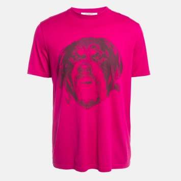 Pre Owned Givenchy Fuchsia Pink Printed Cotton Crew Neck T-Shirt S
