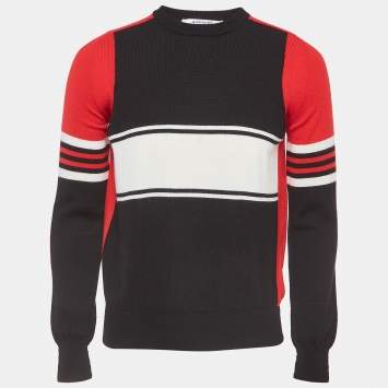 Pre Owned Givenchy Colorblocked Rib Knit Crew Neck Sweatshirt L