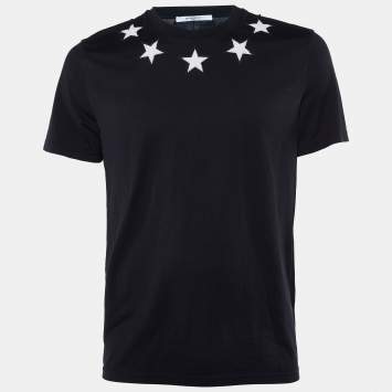Pre Owned Givenchy Black Stars Appliqued Cotton Cuban Fit T-Shirt L