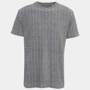 Pre Owned Givenchy Grey GG Patterned Terry Half Sleeve T-Shirt M