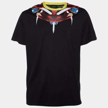 Pre Owned Givenchy Black Collar Print Cotton Crew Neck T-Shirt S