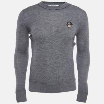 Pre Owned Givenchy Grey Embroidered Wool Knit Sweatshirt XS