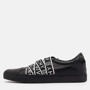 Pre Owned Givenchy Black Leather 4G Webbing Detail Low Top Sneakers Size 42