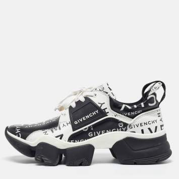Pre Owned Givenchy Black/White Logo Print Leather Jaw Sneakers Size 41