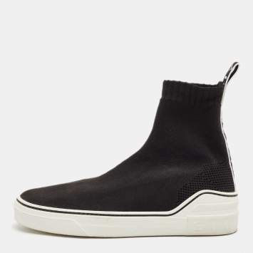 Pre Owned Givenchy Black/White Knit Fabric George V Slip On Sneakers Size 39