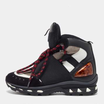 Givenchy Black/White Leather and Suede Hiker High Top Sneakers Size 42