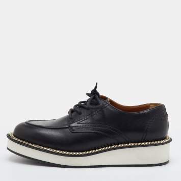 Pre Owned Givenchy Size 44 Black Leather Chain Link Platform Lace Up Derby