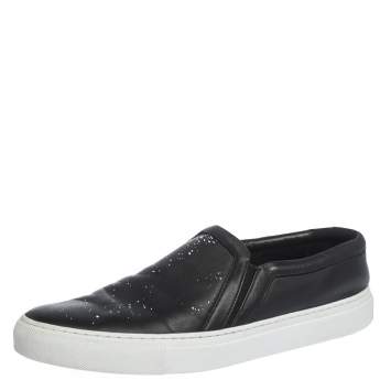 Pre Owned Givenchy Black Logo Printed Leather Slip On Sneakers Size 43