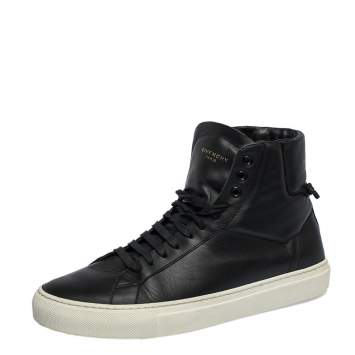 Pre Owned Givenchy Black Leather Urban Street Knot Detail High Top Lace Up Sneakers Size 40