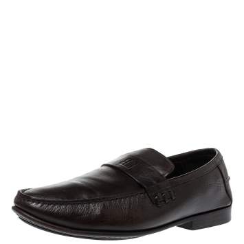 Pre Owned Givenchy Dark Brown Leather Slip On Loafers Size 42