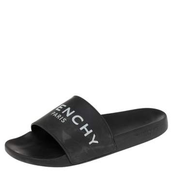 Pre Owned Givenchy Black Rubber Logo Flat Slides Size 43